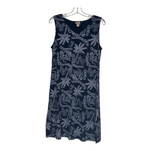 Chico's Dress Sleeveless V neck Tropical Vacation Palm Print Casual Blue Size 2‎